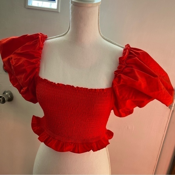 Zara TOP RUCHED BODICE WITH BALLOON SLEEVES (LARGE) - Picture 8 of 15